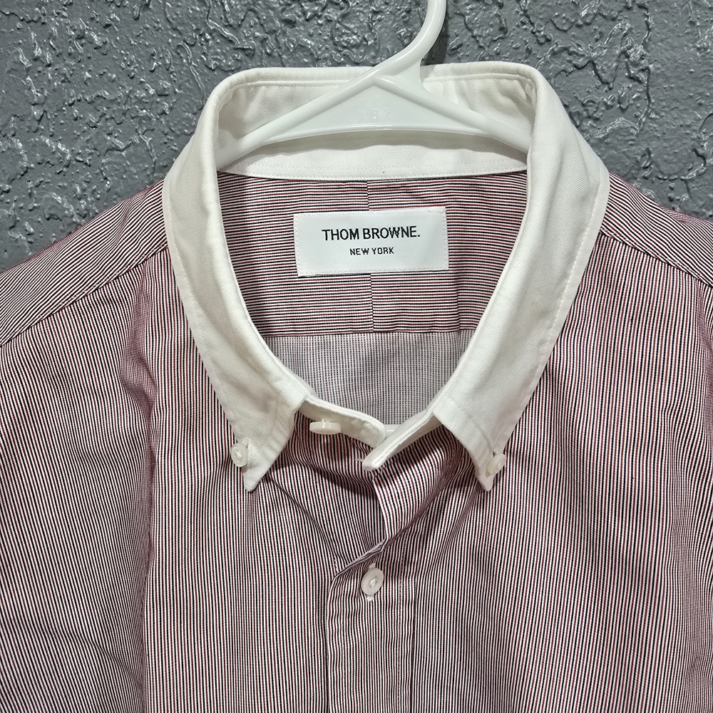 Thom Browne Men's Shirt with White Collar and Cuffs